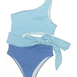 Light Blue Two-Tone Women' One-Shoulder Swim Set